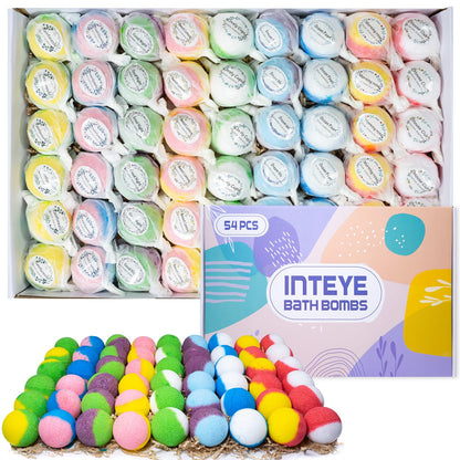 INTEYE Luxury Bath Bombs Gift Set – 54pc, 9 Aromas, Spa-Quality Minerals