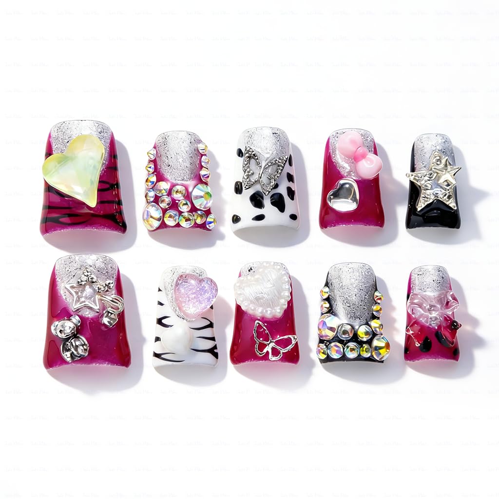IntoVibes 10 Pcs Luxury Acrylic Press-On Nails – Short Duck Shape, Pink, Reusable