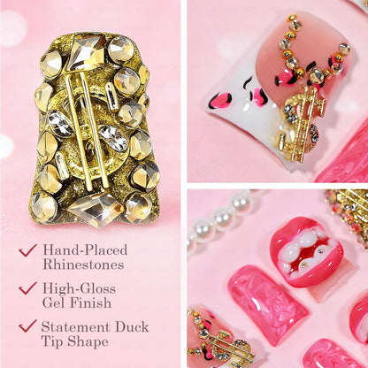 IntoVibes 10 Pcs Luxury Acrylic Press On Nails — Short Duck Shape, Pink French