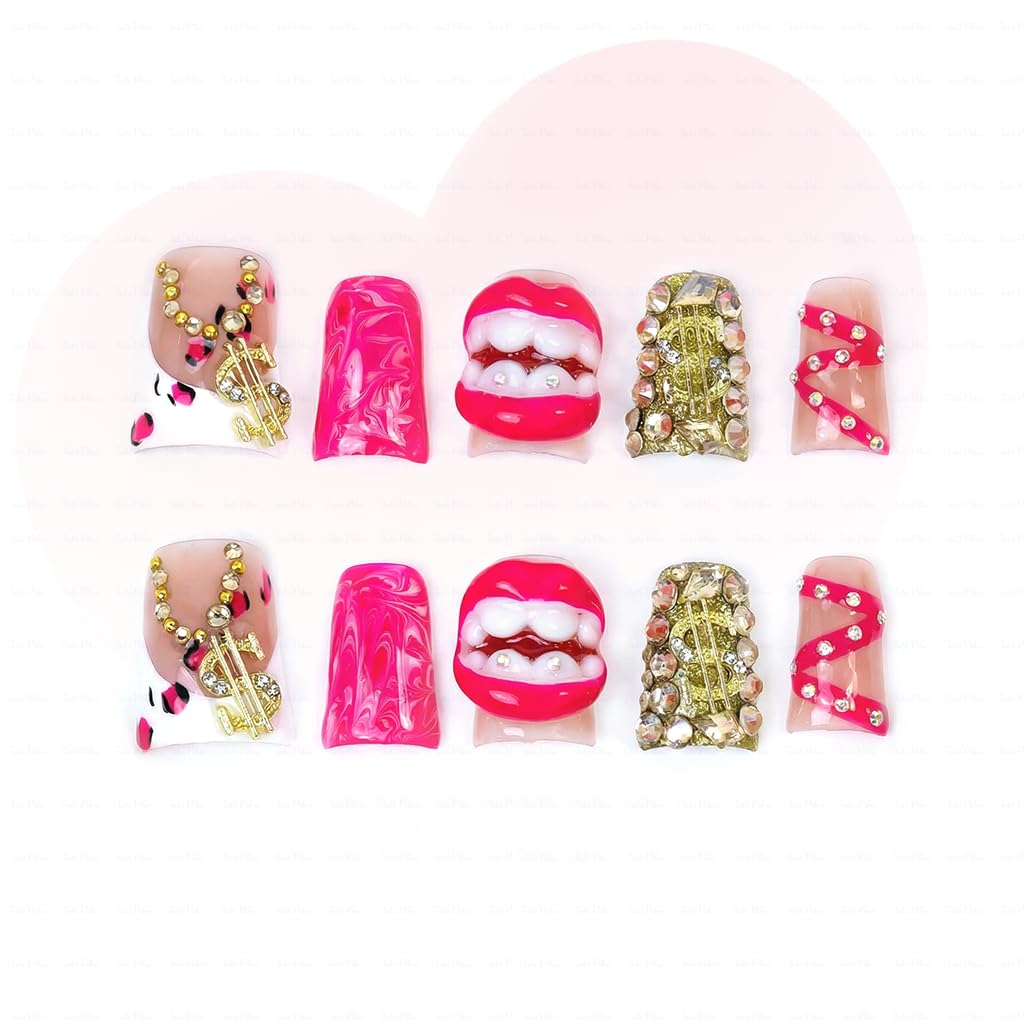 IntoVibes 10-Piece Luxury Duck Shape Acrylic Press-On Nails – Short Pink French, Reusable