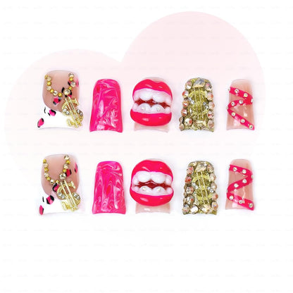 IntoVibes 10-Piece Luxury Acrylic Press-On Nails — Short Duck Shape, Pink, Reusable
