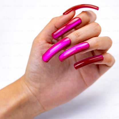 IntoVibes Purple Shimmer XL Press On Nails – Curved Down Groove, Metallic Plum, Reusable Fake Nail Tips, Salon-Quality for Special Occasions
