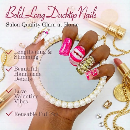 IntoVibes 10-Piece Luxury Duck Shape Acrylic Press-On Nails – Short Pink French, Reusable