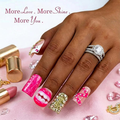 IntoVibes 10 Pcs Luxury Acrylic Press On Nails — Short Duck Shape, Pink French