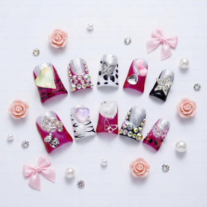 IntoVibes 10 Pcs Luxury Acrylic Press-On Nails – Short Duck Shape, Pink, Reusable