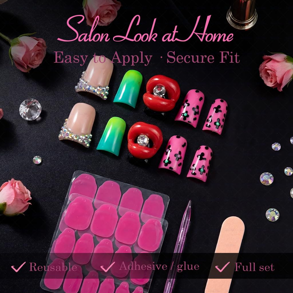 IntoVibes 10 Pcs Luxury Acrylic Press On Nails – Short Duck Shape, Leopard Print & 3D Lips