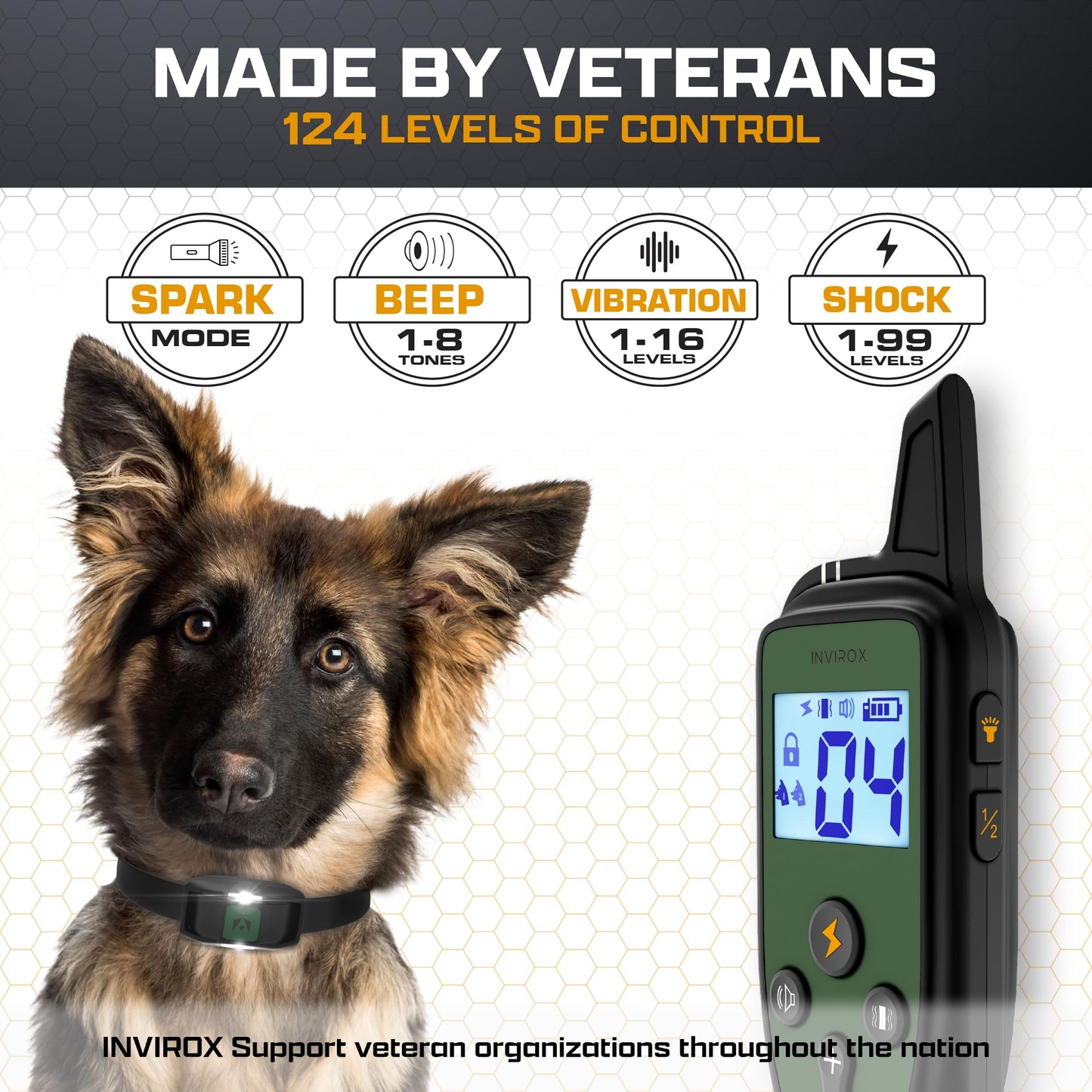 INVIROX Training Collar for Large Dogs X2 – 124 Levels, 1100yd Range, IP67 Waterproof