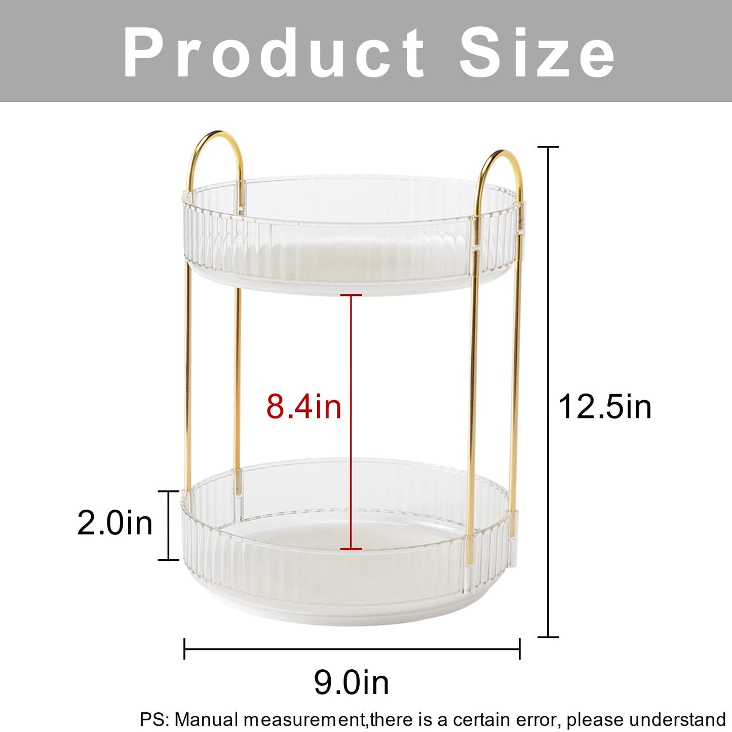 INVSSENE 360° Rotating Makeup Organizer — Large Capacity Two-Tier Vanity Storage, Clear
