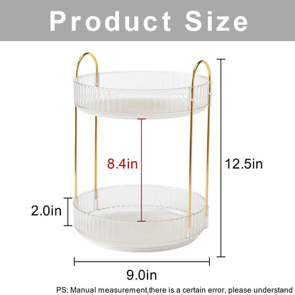INVSSENE 360° Rotating Makeup Organizer — Large Capacity Two-Tier Vanity Storage, Clear