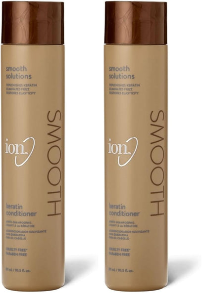 ion Keratin Smoothing Conditioner – Sulfate Free, Frizz Control & Strength (Pack of 2, 10.5 oz each)