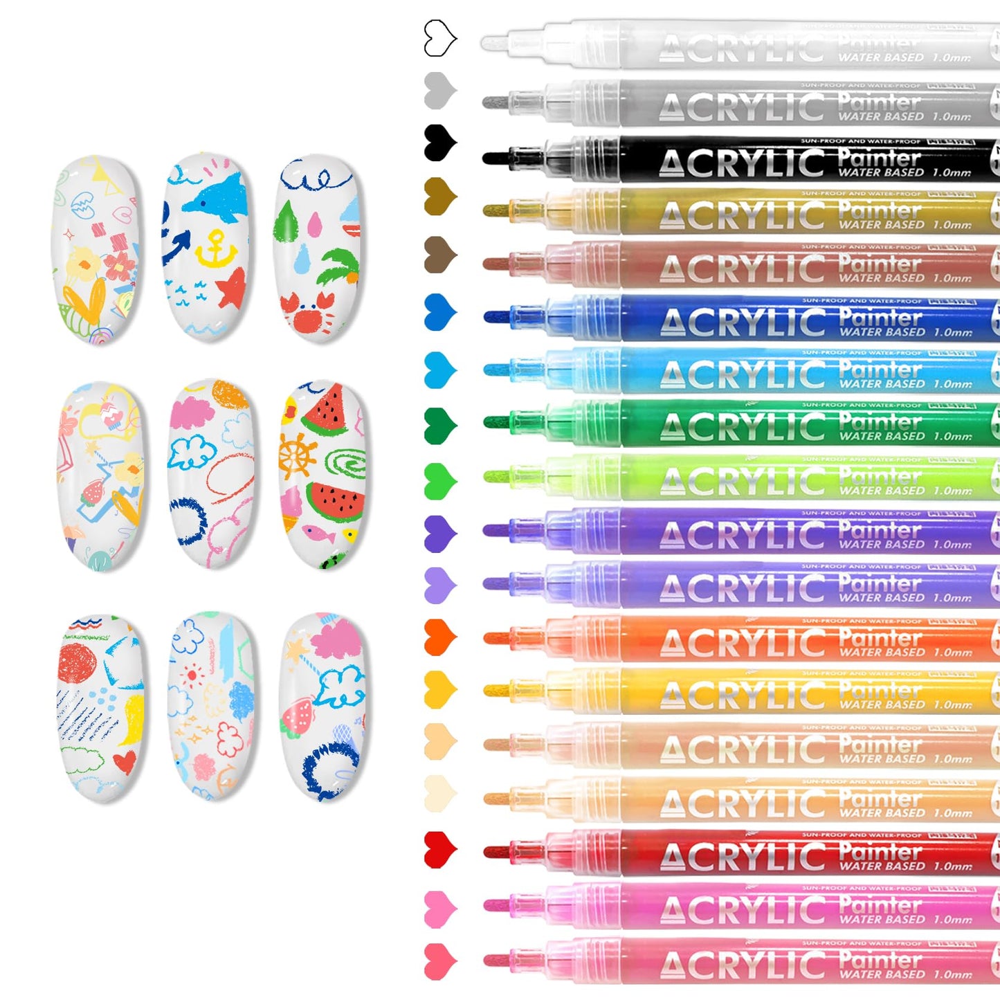 IONSGAKO 18 Colors Nail Art Pens Set – Quick-Dry, Waterproof DIY Nail Markers