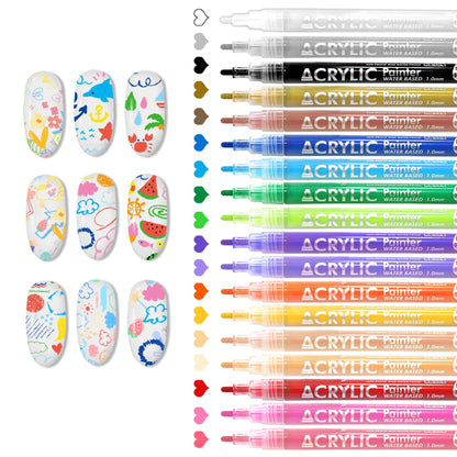 IONSGAKO 18 Colors Nail Art Pens Set – Quick-Dry, Waterproof DIY Nail Markers