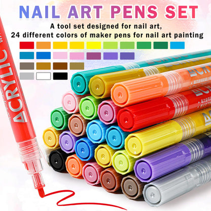 IONSGAKO 24 Colors Nail Art Pens Set – Quick Dry & Waterproof