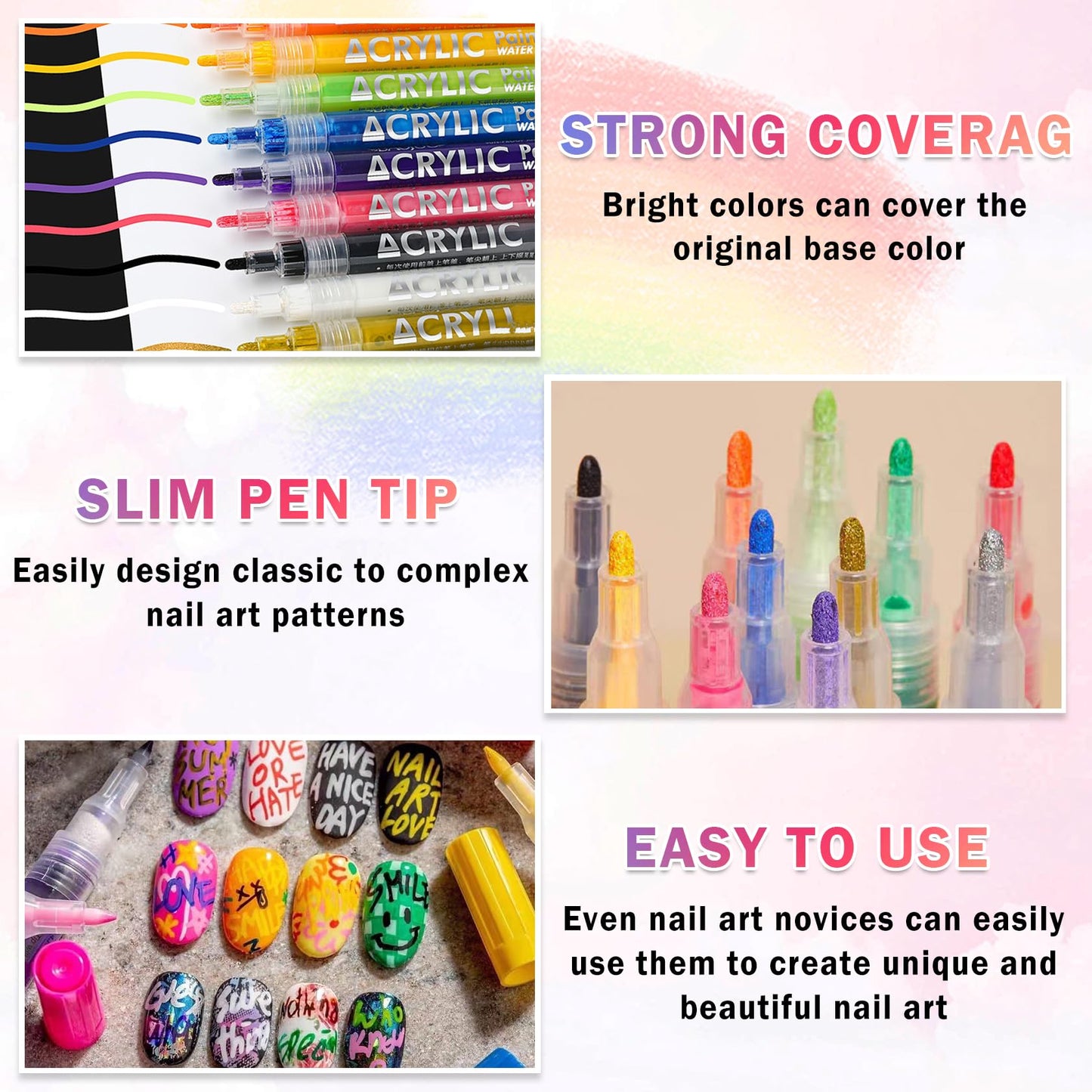 IONSGAKO 18 Colors Nail Art Pens Set – Quick-Dry, Waterproof DIY Nail Markers