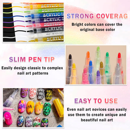 IONSGAKO 18 Colors Nail Art Pens Set – Quick-Dry, Waterproof DIY Nail Markers