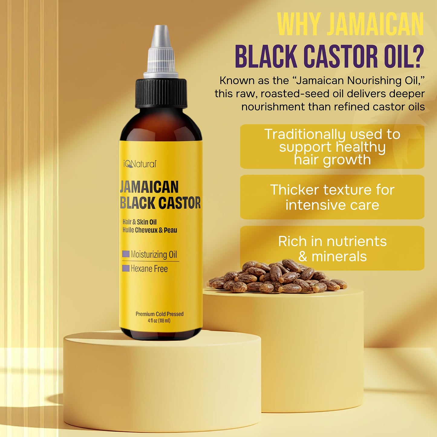 IQ Natural Jamaican Black Castor Oil - 2 Pack Unscented 4oz | Hair Conditioning & Skin Care