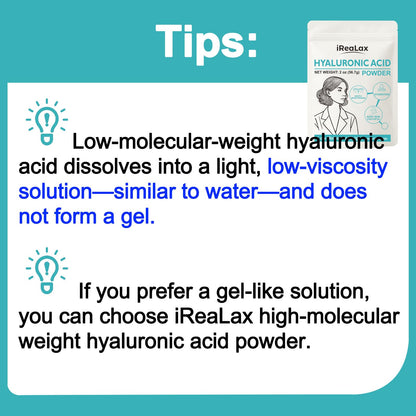 iReaLax Hyaluronic Acid Powder – Low Molecular Weight HA for DIY Serums | 2oz Cosmetic Grade | Sodium Hyaluronate