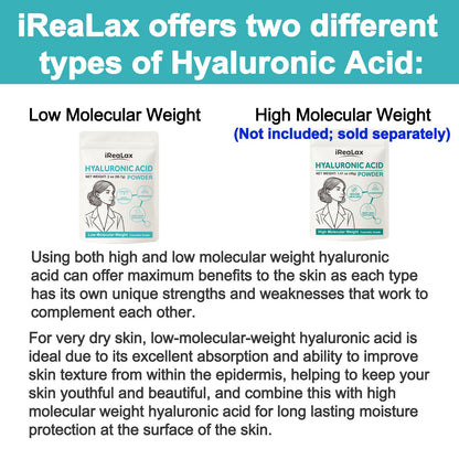 iReaLax Hyaluronic Acid Powder – Low Molecular Weight HA for DIY Serums | 2oz Cosmetic Grade | Sodium Hyaluronate