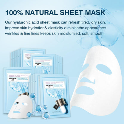 IREV Hyaluronic Acid Face Mask | Hydrating Sheet Mask for All Skin Types (Pack of 10)