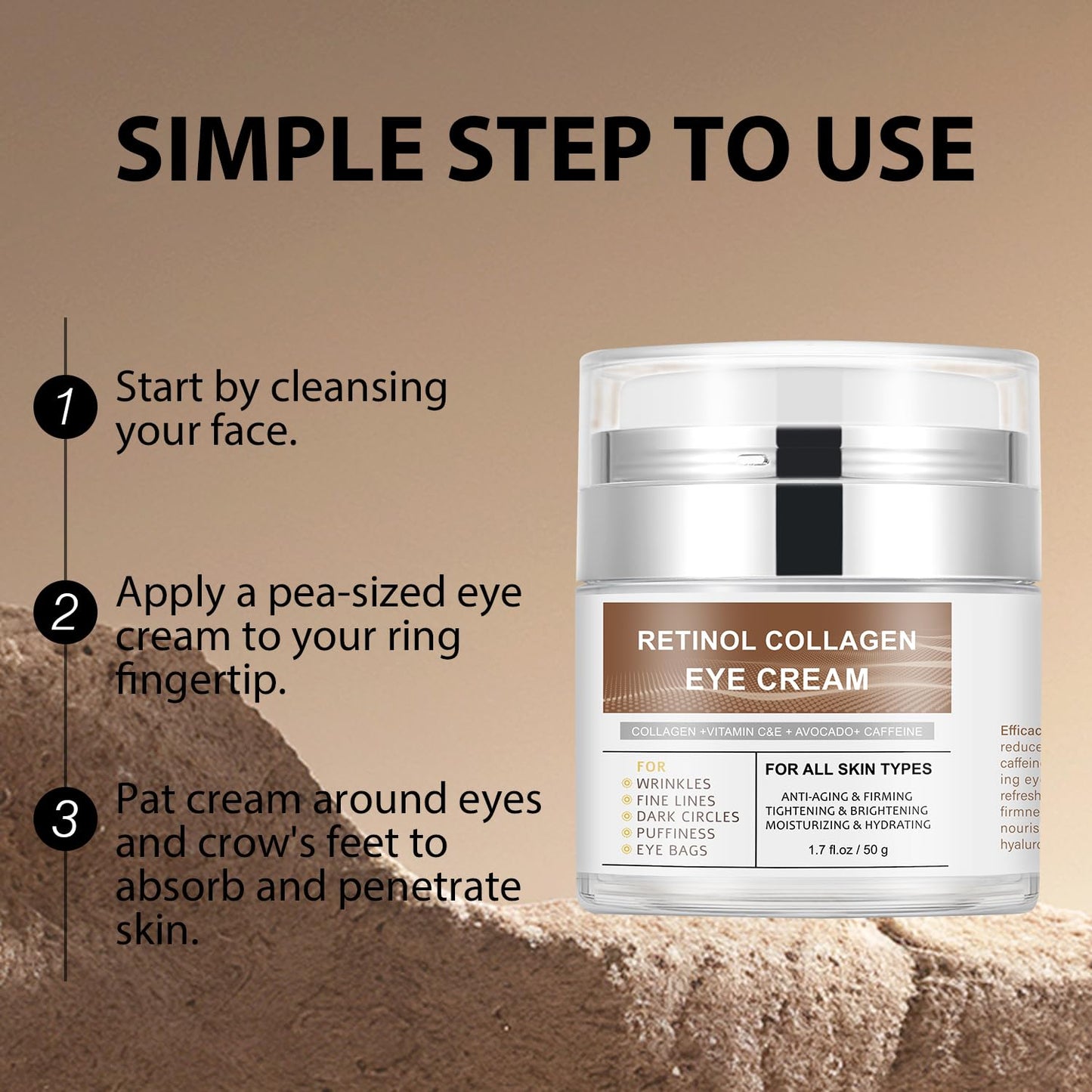IREV Eye Cream with Retinol & Collagen – Hydrating Avocado, Vitamin C & Caffeine for Dark Circles