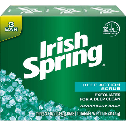 Irish Spring Clean Scrub Deodorant Bar Soap – 3.75 oz, Pack of 2 (3 bars per pack)