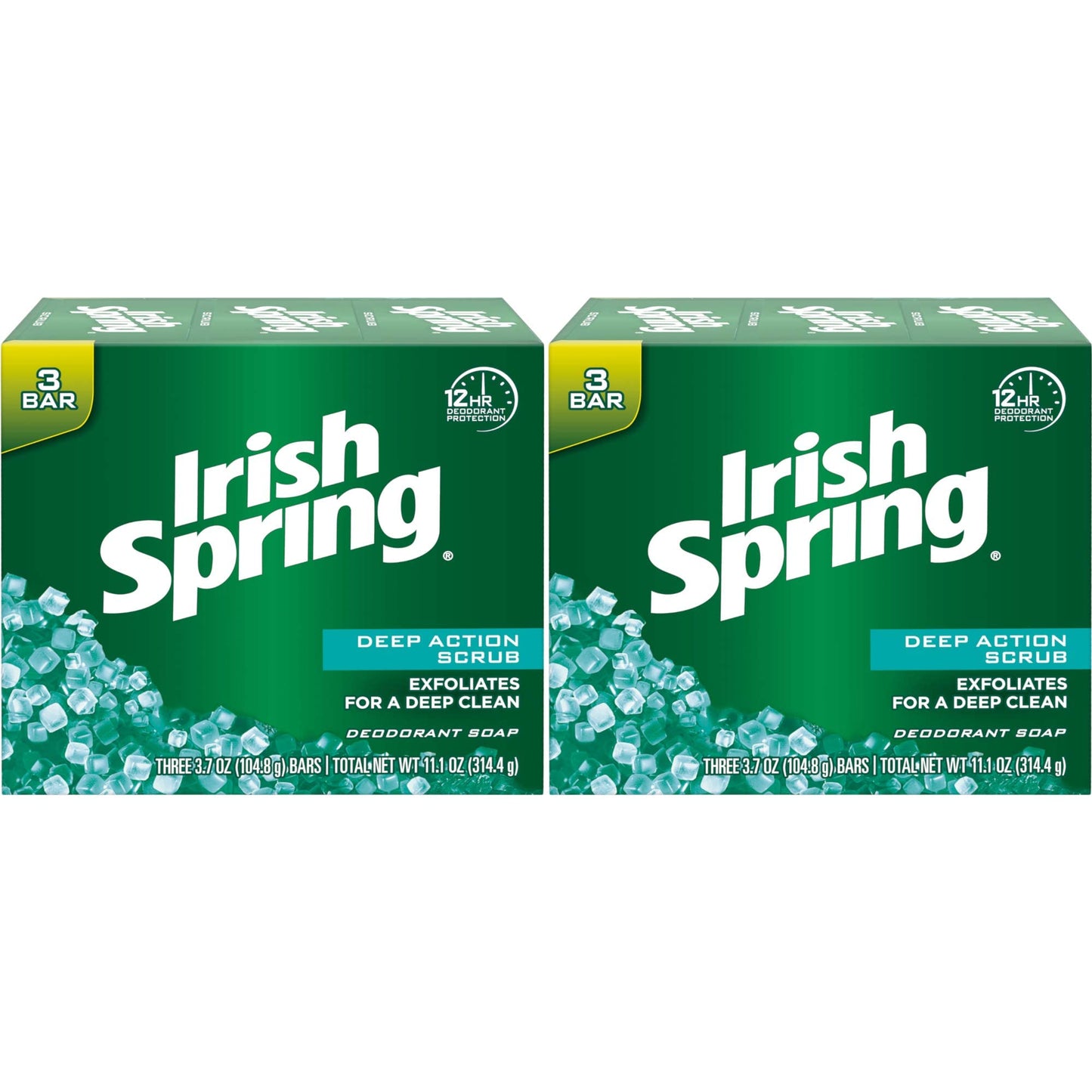 Irish Spring Clean Scrub Deodorant Bar Soap – 3.75 oz, Pack of 2 (3 bars per pack)
