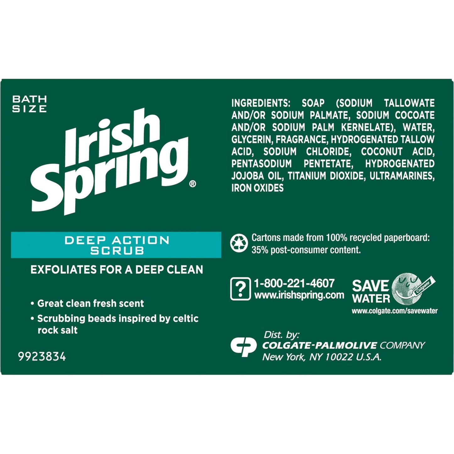 Irish Spring Clean Scrub Deodorant Bar Soap – 3.75 oz, Pack of 2 (3 bars per pack)