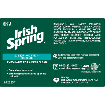 Irish Spring Clean Scrub Deodorant Bar Soap – 3.75 oz, Pack of 2 (3 bars per pack)