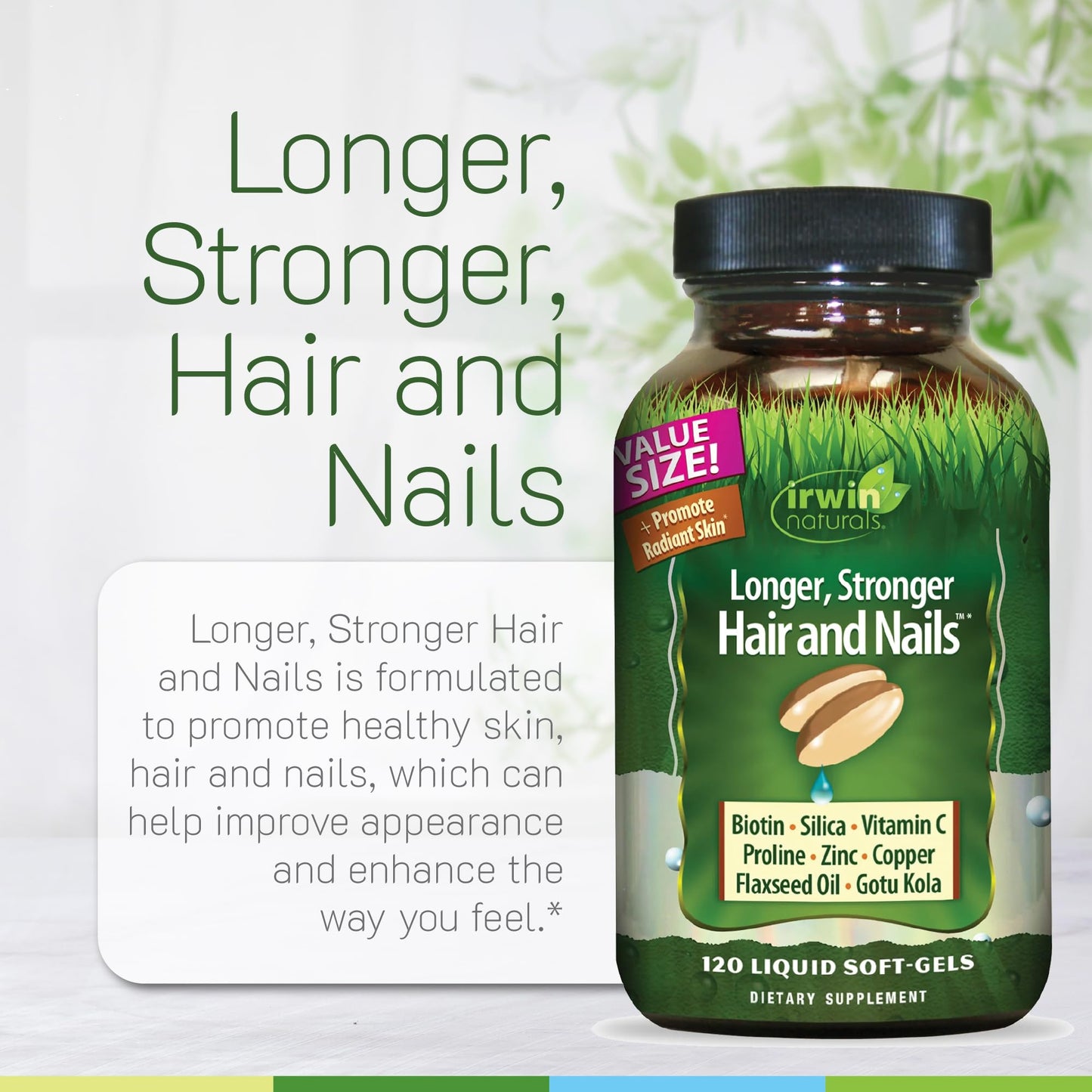 Irwin Naturals Longer, Stronger Hair & Nails - 2 Pack, 120 Softgels | Vibrant Shine & Strength