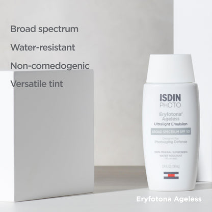 ISDIN Eryfotona Ageless Tinted SPF 50 Mineral Sunscreen for Face – Non-Comedogenic, Water-Resistant, Travel-Size 3.4 oz