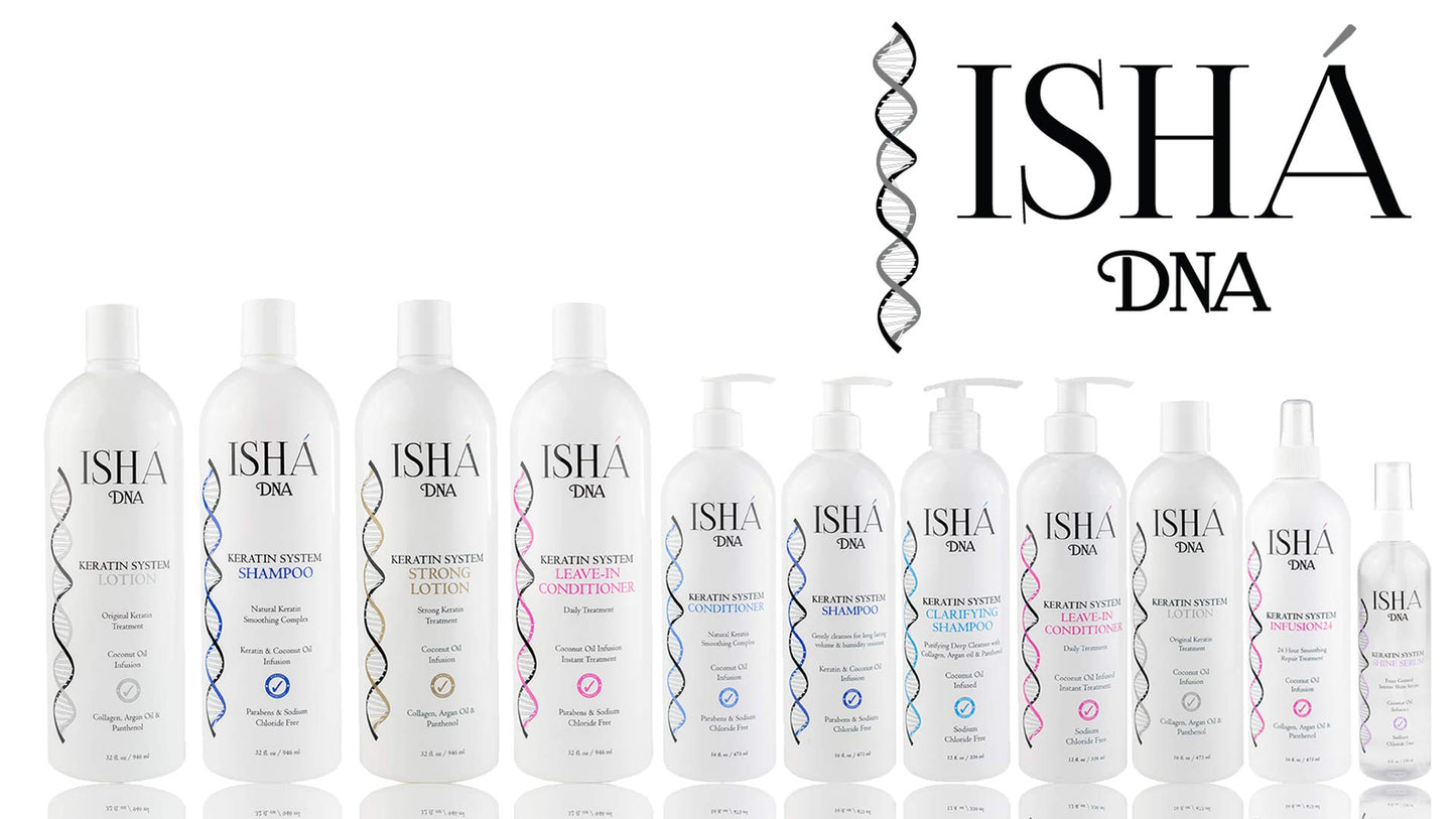 ISHA DNA Keratin Treatment System Shampoo - Sulfate & Paraben-Free, Coconut Oil Infused for All Hair Types (16 Fl oz)