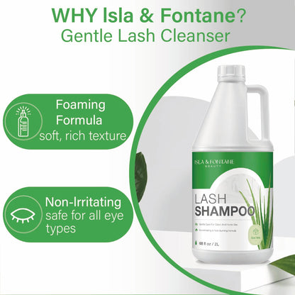 ISLA & FONTANE Lash Shampoo Bulk – 2L (68 fl oz) Gentle Lash Cleanser for Extensions