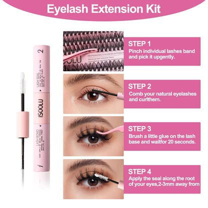 ISOOLU Fairy Lash Clusters Kit – DIY Lashes with Bond & Seal, 50D 9-16mm