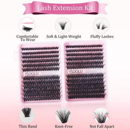 ISOOLU Fairy Lash Clusters Kit – DIY Lashes with Bond & Seal, 50D 9-16mm