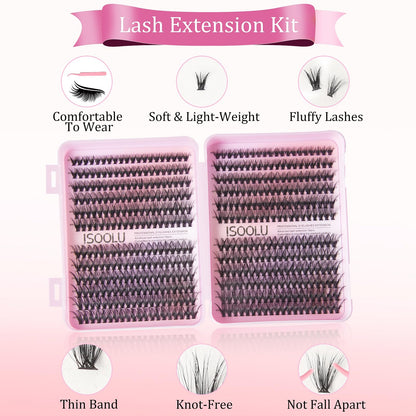 ISOOLU Fairy Lash Clusters Kit – 40D C Curl Wispy Lashes (9–16mm)