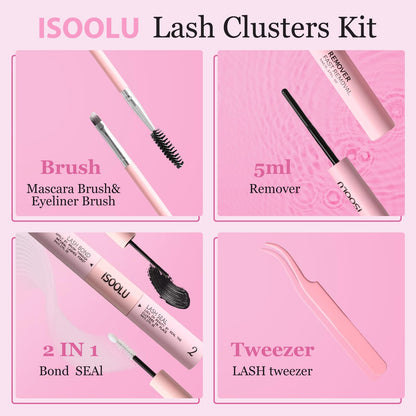 ISOOLU Fairy Lash Clusters Kit – DIY Lashes with Bond & Seal, 50D 9-16mm