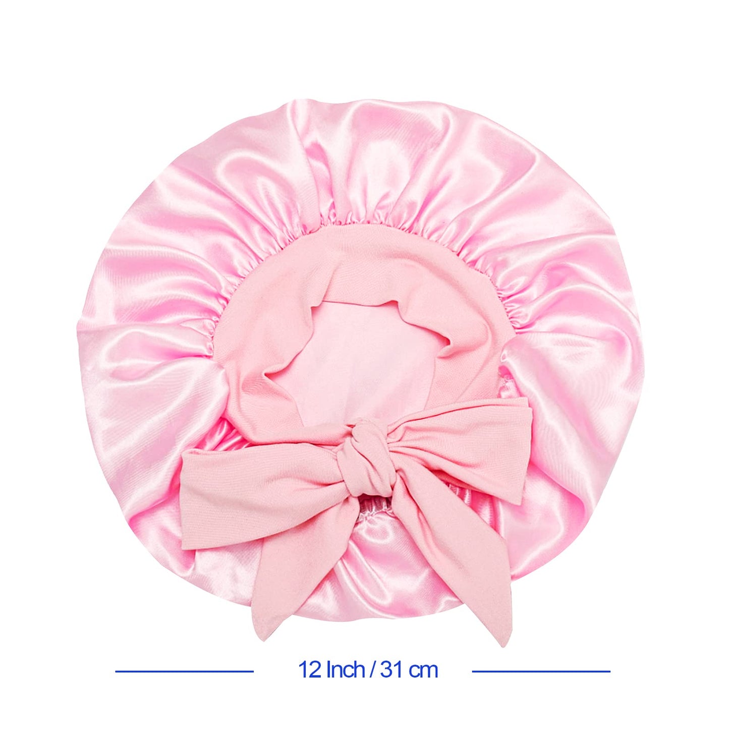 Isshin Beauty Satin Silk Bonnet for Kids – 2 Pack, Elastic Tie Band, No-Slip Fit (Black & Pink)