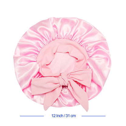 Isshin Beauty Satin Silk Bonnet for Kids – 2 Pack, Elastic Tie Band, No-Slip Fit (Black & Pink)