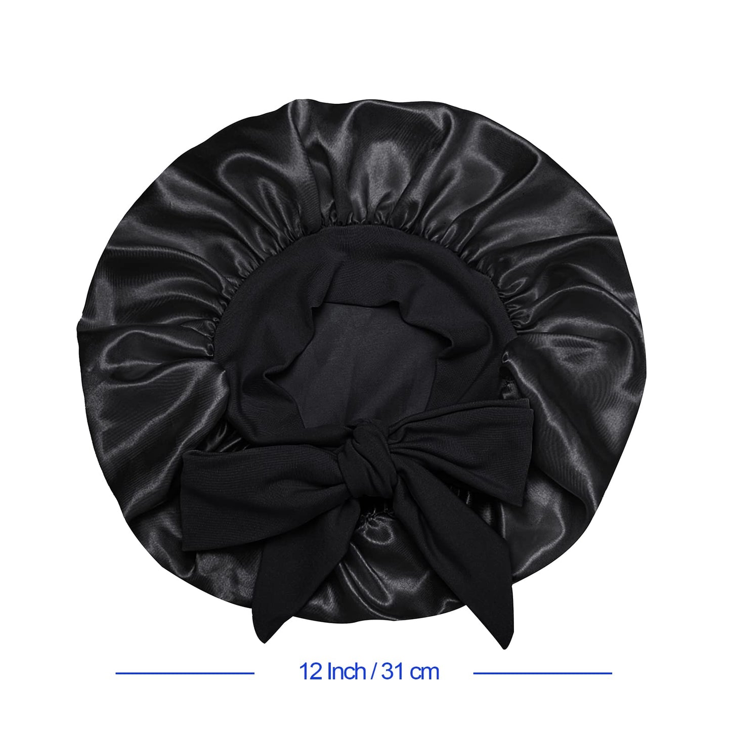Isshin Beauty Satin Silk Bonnet for Kids – 2 Pack, Elastic Tie Band, No-Slip Fit (Black & Pink)