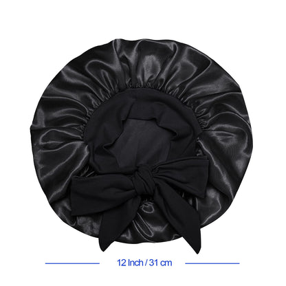 Isshin Beauty Satin Silk Bonnet for Kids – 2 Pack, Elastic Tie Band, No-Slip Fit (Black & Pink)