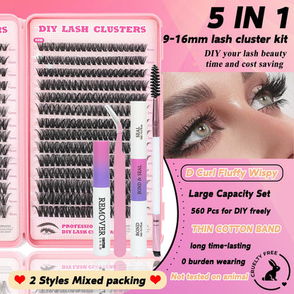 ISTGIFT Lash Clusters Kit — 560 Pcs, 9–16mm D Curl Fluffy Wispy Lashes
