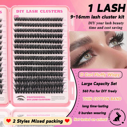ISTGIFT Lash Clusters Kit – 560 Pcs 9-16mm D Curl Fluffy Wispy Lashes
