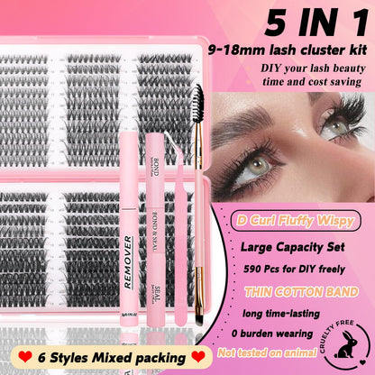 ISTGIFT Lash Clusters Kit – 590 Pcs, 9-18mm D Curl Wispy Lashes