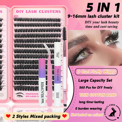 ISTGIFT Lash Clusters Kit – 560 Pcs, 9–16mm D-Curl Fluffy Wispy False Eyelashes