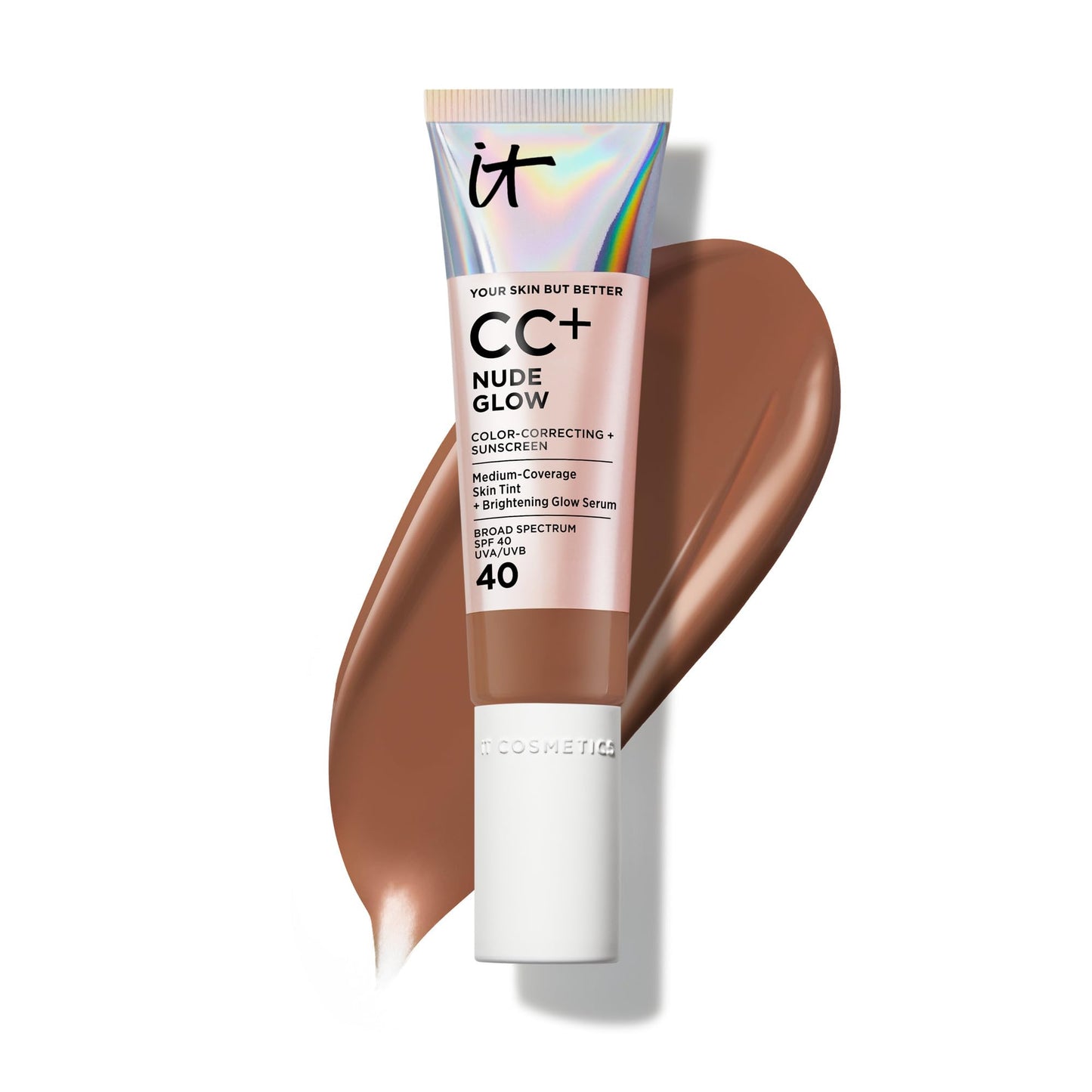 IT Cosmetics CC+ Nude Glow Deep Bronze – Medium Coverage Foundation with SPF 40 + Brightening Serum