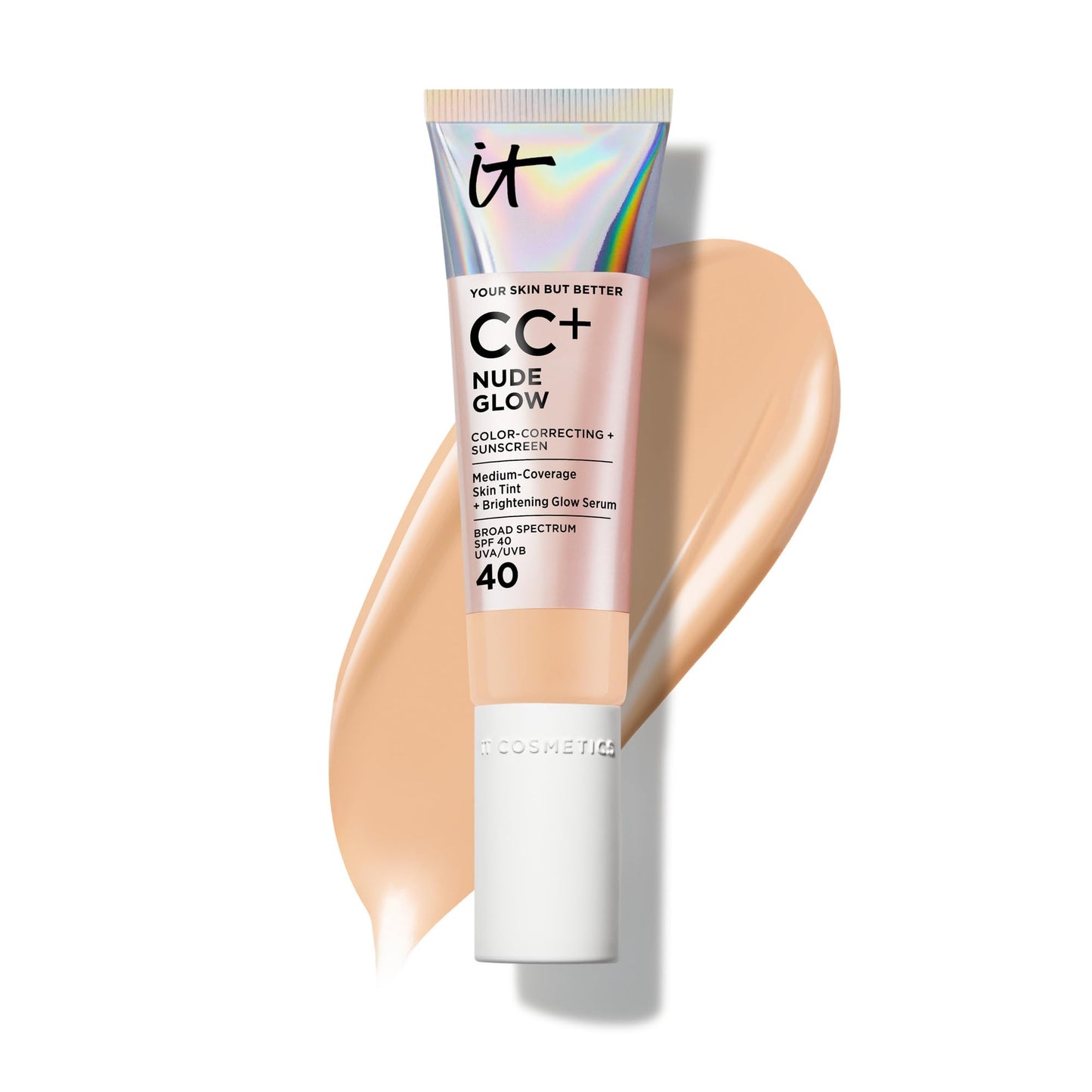 IT Cosmetics CC+ Nude Glow Medium Coverage Foundation SPF 40 & Brightening Serum – 1.08 fl oz