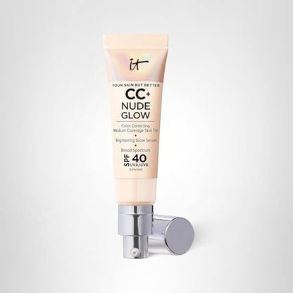 IT Cosmetics CC+ Nude Glow (Fair Porcelain) – Medium Coverage Foundation with SPF 40, Brightening Serum