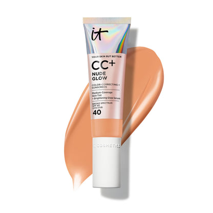 IT Cosmetics CC+ Nude Glow Tan Cool – Medium Coverage Skin Tint with SPF 40, Brightening Serum, 2% Niacinamide + Hyaluronic Acid | 1.08 fl oz