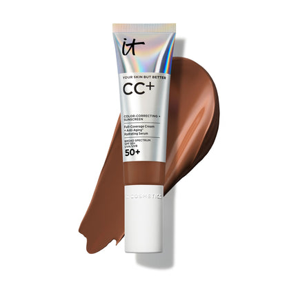 IT Cosmetics CC+ Cream Deep Bronze – SPF 50+ Full-Coverage Foundation with Hyaluronic Acid & Peptides