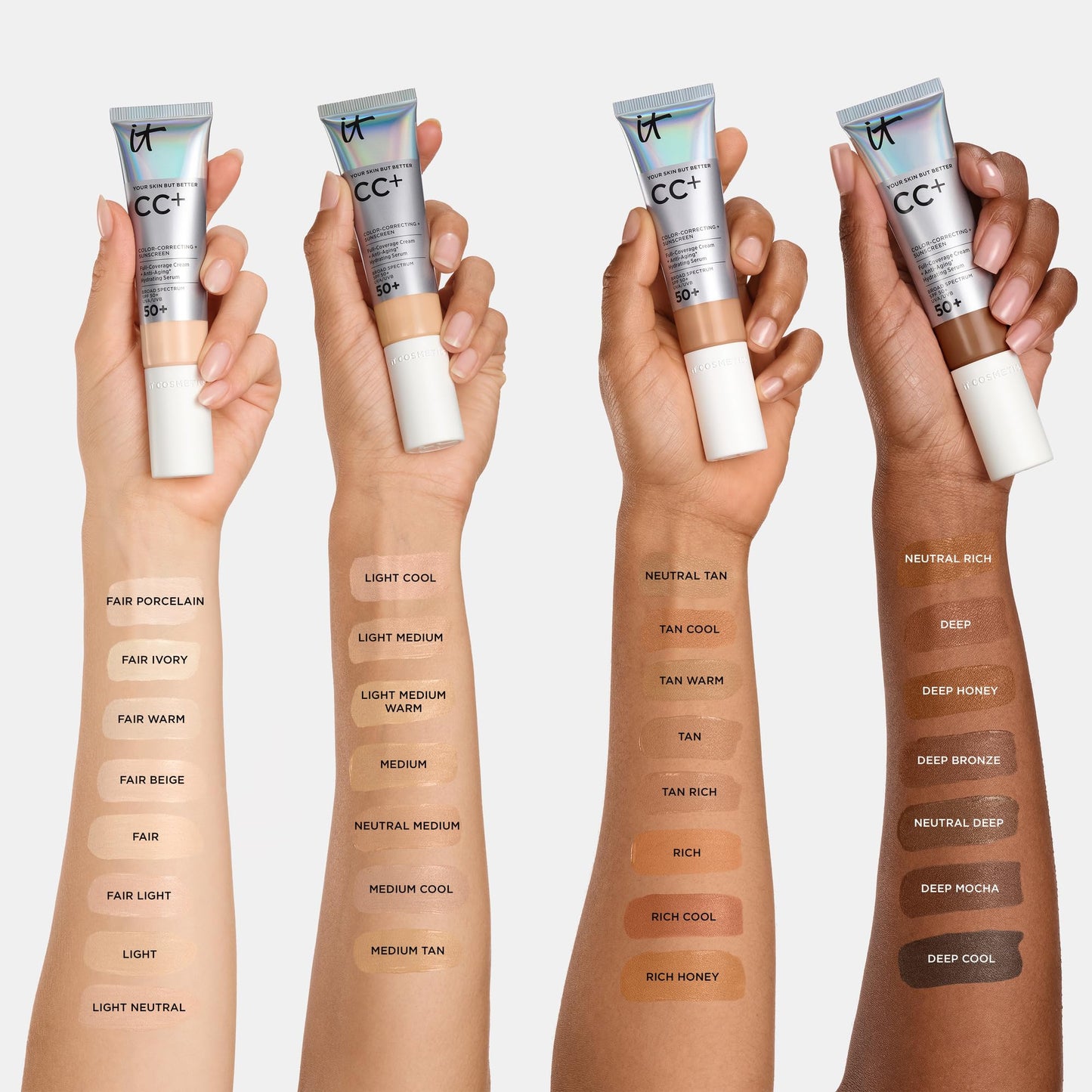 IT Cosmetics CC+ Cream Deep Bronze – SPF 50+ Full-Coverage Foundation with Hyaluronic Acid & Peptides